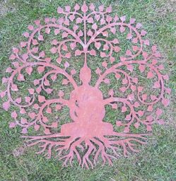 Inspirational Gifting Bodhi Buddha Garden Screen Wall Art Plaque 60cm Diameter in Brown - thumbnail 4