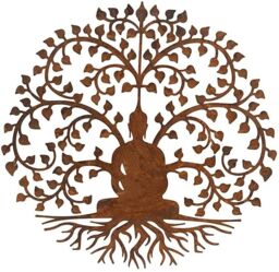 Inspirational Gifting Bodhi Buddha Garden Screen Wall Art Plaque 60cm Diameter in Brown - thumbnail 1
