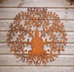 Inspirational Gifting Bodhi Buddha Garden Screen Wall Art Plaque 60cm Diameter in Brown - thumbnail 3