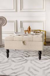 Living and Home Modern Square Tufted Linen Storage Ottoman Footstool in Beige
