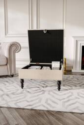 Living and Home Modern Square Tufted Linen Storage Ottoman Footstool in Beige - thumbnail 2