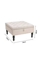 Living and Home Modern Square Tufted Linen Storage Ottoman Footstool in Beige - thumbnail 3