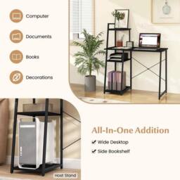 Kelvenix Study Writing Desk 100cm Home Office Computer Desk in Black - Size: 0.6m2 - thumbnail 5