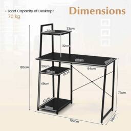 Kelvenix Study Writing Desk 100cm Home Office Computer Desk in Black - Size: 0.6m2 - thumbnail 2