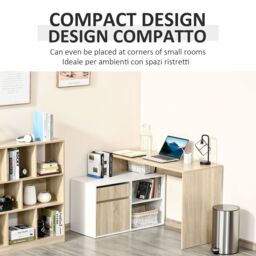 HOMCOM L-Shaped Corner Computer Desk Study Table PC Work with Storage Shelf in White - thumbnail 6