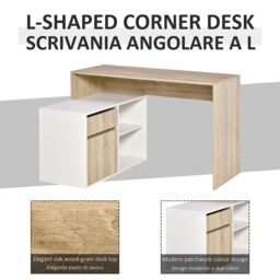 HOMCOM L-Shaped Corner Computer Desk Study Table PC Work with Storage Shelf in White - thumbnail 4