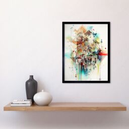 "Artery8 Wall Art Print Abstract Geometric Fractal Shapes Modern Watercolour Painting Art Framed in Black - Size: W12"" x H16""" - thumbnail 2