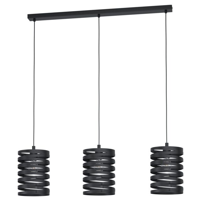 Loops Pendant Ceiling 3 Bulb Light Colour Black Shade Slim Black Spiral Bulb E27 3x40W - image 1