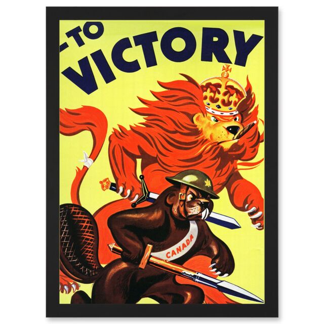 Artery8 World War WW2 Military Canada Victory Red Lion Beaver Cigar A4 Artwork Framed Wall Art Print in Black - image 1