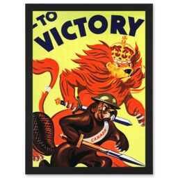 Artery8 World War WW2 Military Canada Victory Red Lion Beaver Cigar A4 Artwork Framed Wall Art Print in Black - thumbnail 1