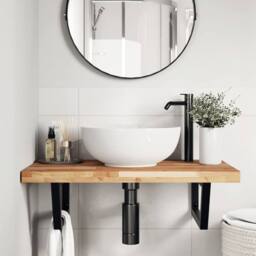 Berkfield Home Basin Shelf Wall Mounted Steel & Solid Wood Acacia in Brown - thumbnail 3