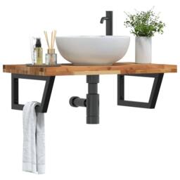 Berkfield Home Basin Shelf Wall Mounted Steel & Solid Wood Acacia in Brown - thumbnail 2
