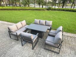 Fimous Aluminum 6-Piece 9-Seater Dining Set with Lifting Table in Dark Grey - thumbnail 2