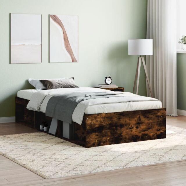 Berkfield Home Bed Frame Smoked Oak 90x190 cm Single in Brown - image 1