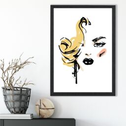 ARTZE Fashion Face Pen & Ink Sketch Framed Print SIZE: A2 with Black Frame in Yellow - Size: A4 - thumbnail 2