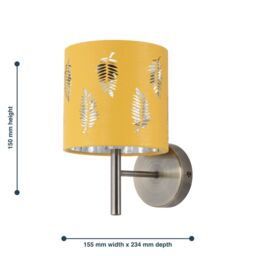 First Choice Lighting Brea - Antique Brass Wall Light with Ochre Fern Shade in Gold - thumbnail 5