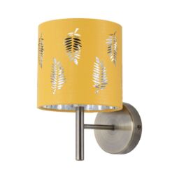 First Choice Lighting Brea - Antique Brass Wall Light with Ochre Fern Shade in Gold