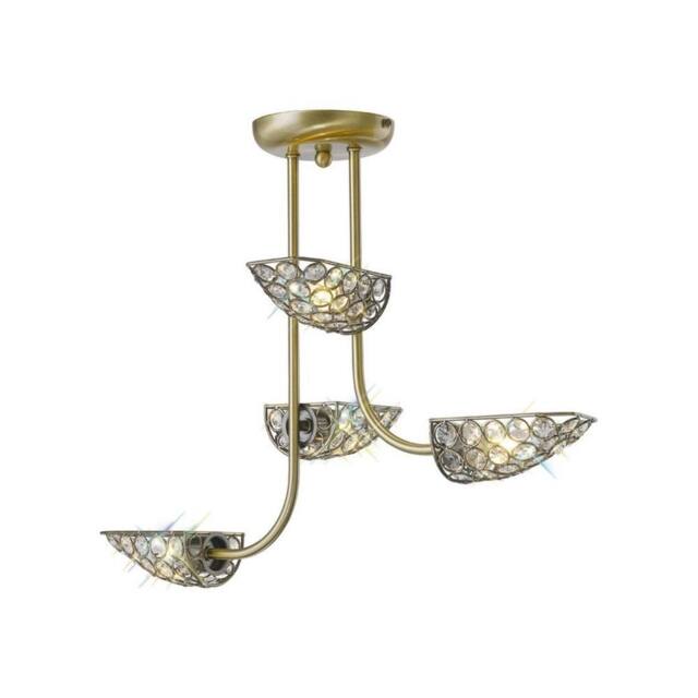 Netlighting Ashton Semi Flush Ceiling 4 Light Antique Brass Crystal in Bronze - image 1