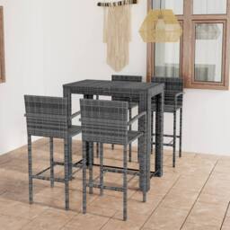 Berkfield Home Decorative 5 Piece Outdoor Bar Set with Armrest Poly Rattan Grey - thumbnail 2