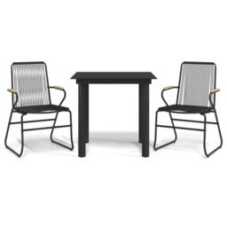 Berkfield Home 3 Piece Garden Dining Set Black PVC Rattan - thumbnail 2