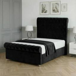Living Comfort Bedz Regency Sleigh Slatted Base Upholstered Bed with 48 Inch Headboard in Black - Size: Super King