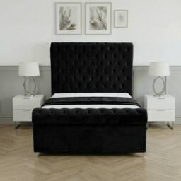 Living Comfort Bedz Regency Sleigh Slatted Base Upholstered Bed with 48 Inch Headboard in Black - Size: Super King - thumbnail 2