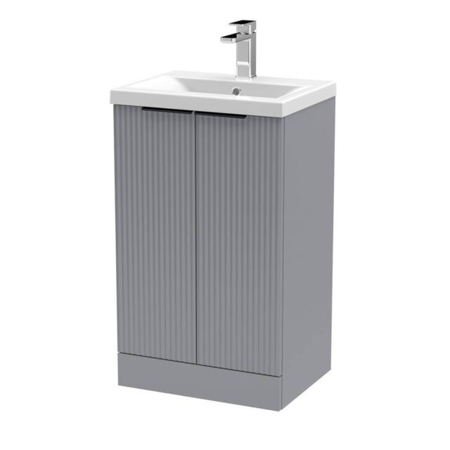 Balterley Fluted Front 2 Soft Close Door Vanity Basin Unit, Satin Grey, 500mm in Grey - image 1