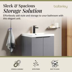 Balterley Fluted Front 2 Soft Close Door Vanity Basin Unit, Satin Grey, 500mm in Grey - thumbnail 2