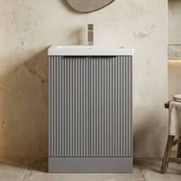 Balterley Fluted Front 2 Soft Close Door Vanity Basin Unit, Satin Grey, 500mm in Grey - thumbnail 8