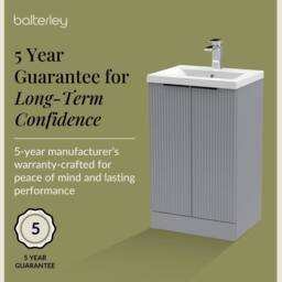Balterley Fluted Front 2 Soft Close Door Vanity Basin Unit, Satin Grey, 500mm in Grey - thumbnail 6