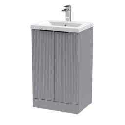 Balterley Fluted Front 2 Soft Close Door Vanity Basin Unit, Satin Grey, 500mm in Grey - thumbnail 1