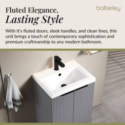 Balterley Fluted Front 2 Soft Close Door Vanity Basin Unit, Satin Grey, 500mm in Grey - thumbnail 3