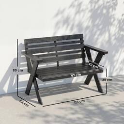 OUTSUNNY 2 Seater Wood Garden Bench, Slatted Patio Bench with Armrest Black - thumbnail 3