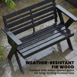 OUTSUNNY 2 Seater Wood Garden Bench, Slatted Patio Bench with Armrest Black - thumbnail 5