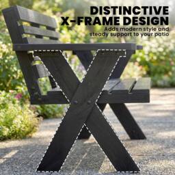 OUTSUNNY 2 Seater Wood Garden Bench, Slatted Patio Bench with Armrest Black - thumbnail 4