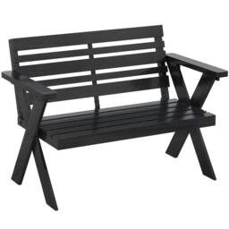OUTSUNNY 2 Seater Wood Garden Bench, Slatted Patio Bench with Armrest Black - thumbnail 2