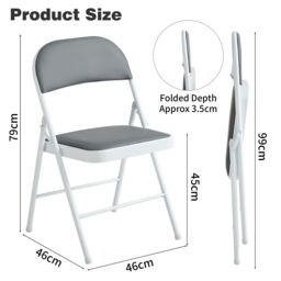 MCC Direct Set of 2 Folding Dining Chairs Metal Frame Padded Seats in Grey - thumbnail 5