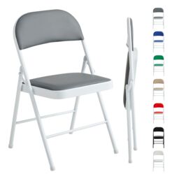 MCC Direct Set of 2 Folding Dining Chairs Metal Frame Padded Seats in Grey - thumbnail 6