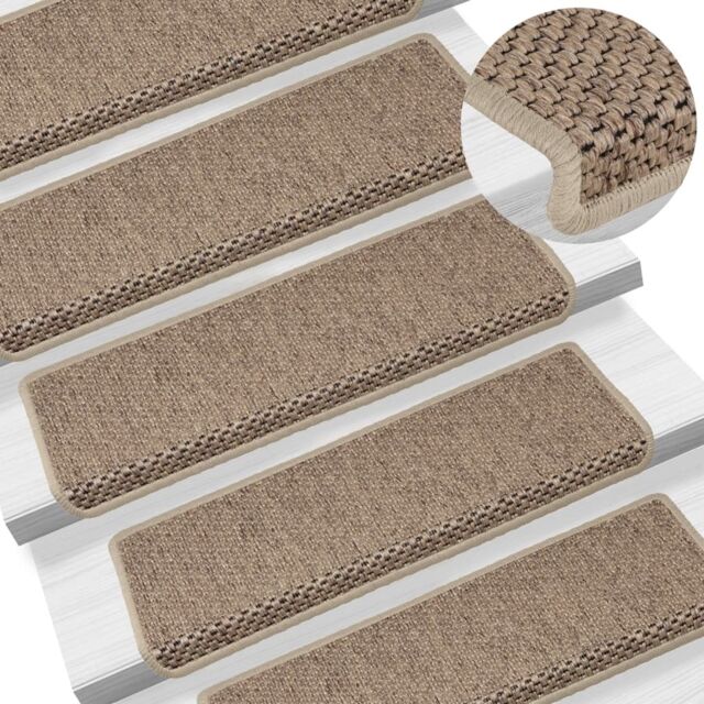 Berkfield Home Stair Mats Self-adhesive Sisal-Look 15 pcs 65x21x4 cm Sand in Beige - Size: Medium - image 1