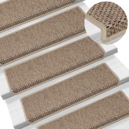 Berkfield Home Stair Mats Self-adhesive Sisal-Look 15 pcs 65x21x4 cm Sand in Beige - Size: Medium - thumbnail 1