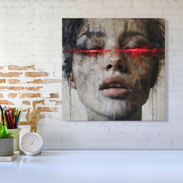 "Warren Reed - Designer Abstract Face In Motion Canvas - Size: W16"" x H16""" - image 1
