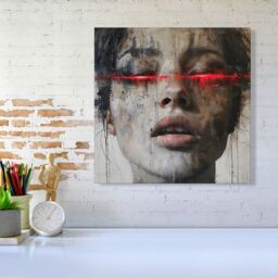 "Warren Reed - Designer Abstract Face In Motion Canvas - Size: W16"" x H16""" - thumbnail 1