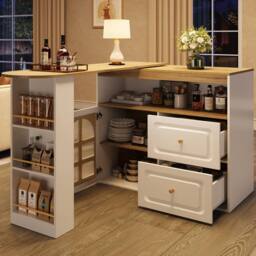 BTM Extendable Bar Table with 360° Rotating Top & Storage in White - thumbnail 2