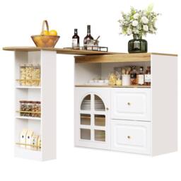 BTM Extendable Bar Table with 360° Rotating Top & Storage in White - thumbnail 8