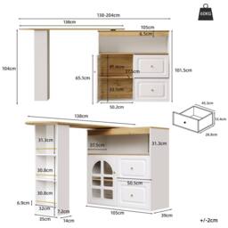 BTM Extendable Bar Table with 360° Rotating Top & Storage in White - thumbnail 4
