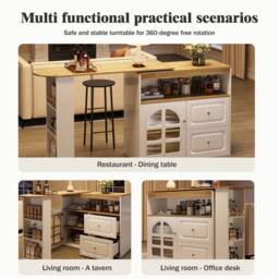BTM Extendable Bar Table with 360° Rotating Top & Storage in White - thumbnail 6