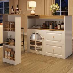 BTM Extendable Bar Table with 360° Rotating Top & Storage in White - thumbnail 3