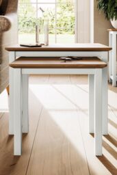 FWStyle Oak Nest Of 2 Tables Cream Linen Ready Assembled - thumbnail 3