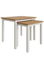 FWStyle Oak Nest Of 2 Tables Cream Linen Ready Assembled - thumbnail 4