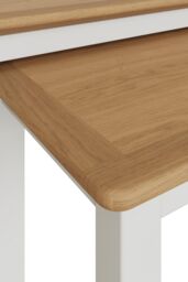 FWStyle Oak Nest Of 2 Tables Cream Linen Ready Assembled - thumbnail 5